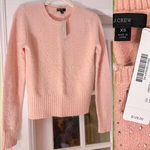 NWT J. Crew Sweater Top With Rhinestone Detail Long Sleeve Pink Shirt New W Tags